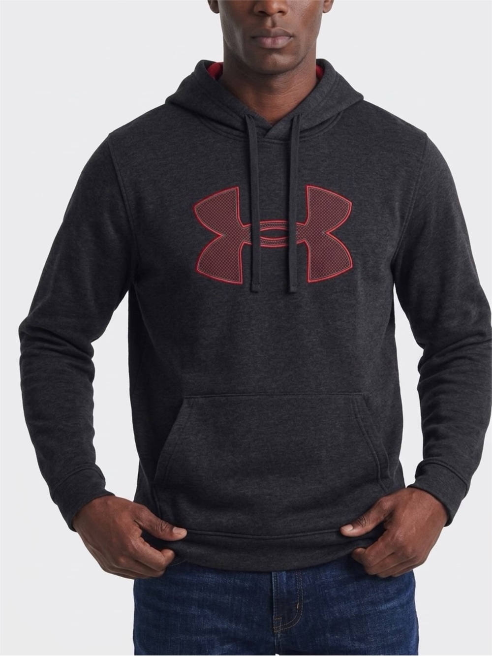 Under Armour Men’s Dark Charcoal Hoodie with Red Logo